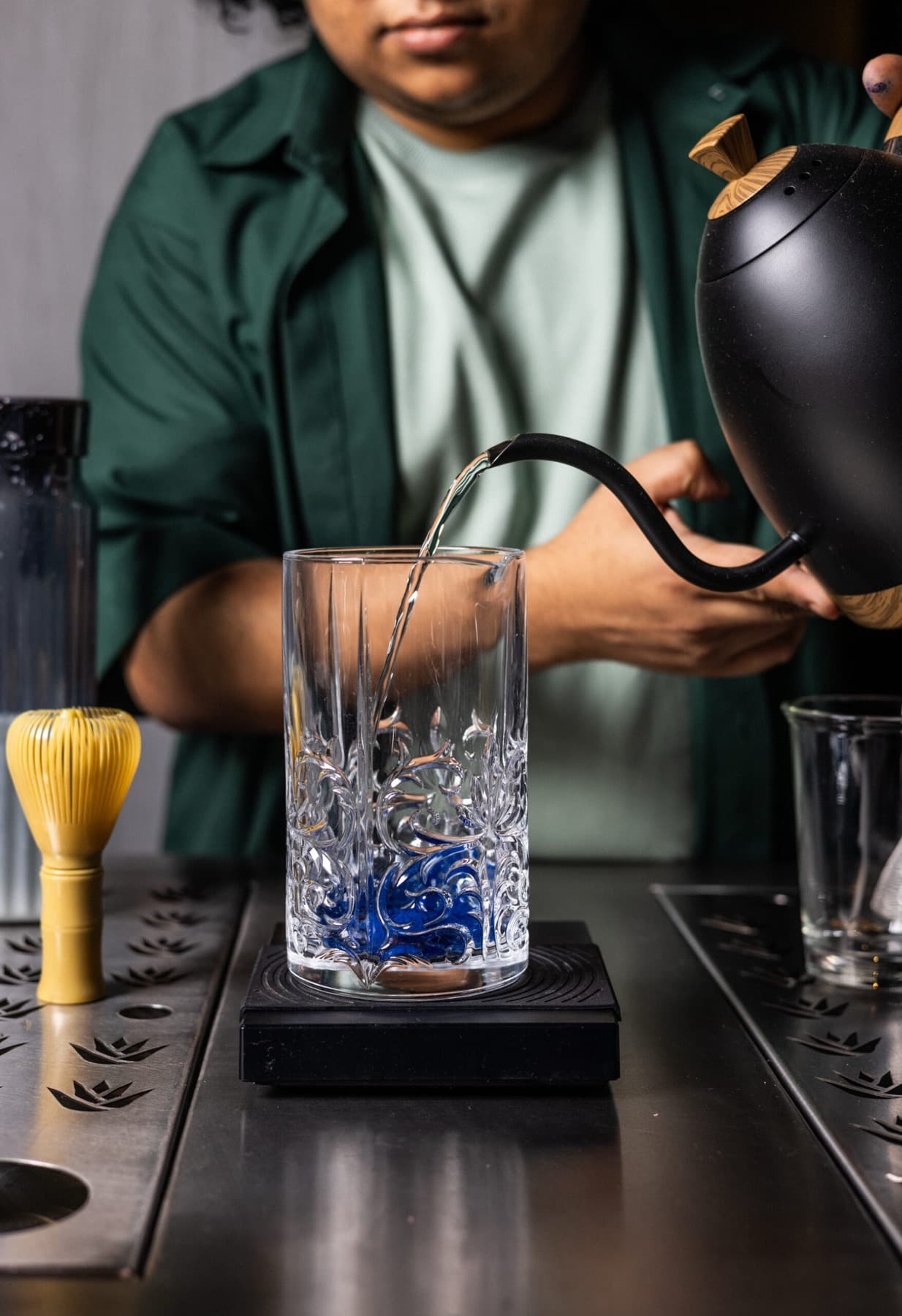 Matcha and butterfly-pea layered drink